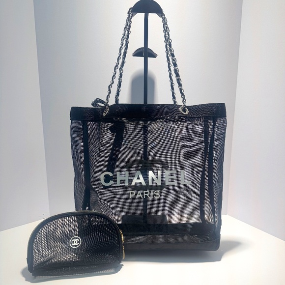 Chanel Mesh Shopping Tote/shoulder bag & mesh makeup pouch~NWOT - Picture 1 of 9